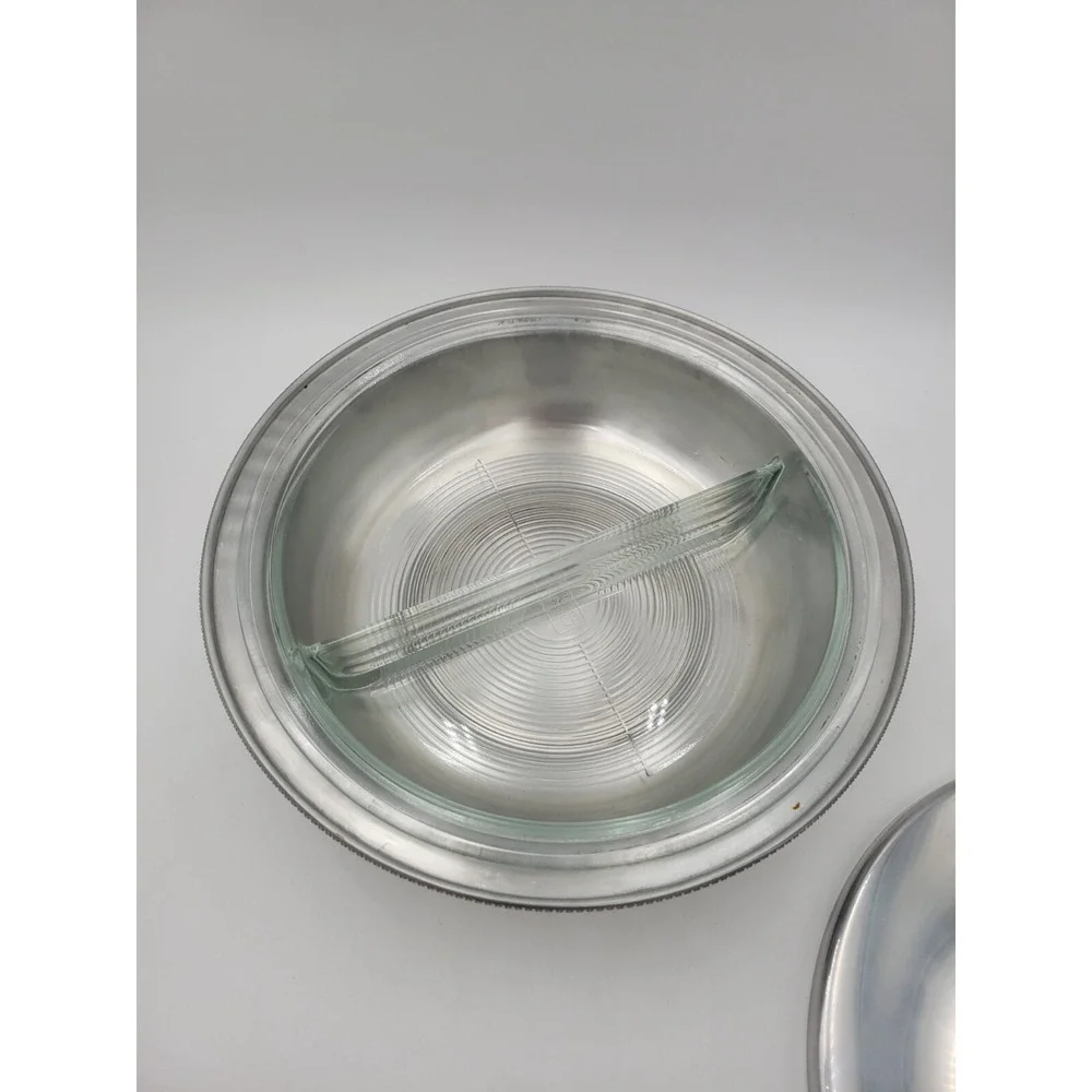 Vtg BW Buenilum Hammered Aluminum Round Serving Bowl With Glass bake Insert‎ MCM